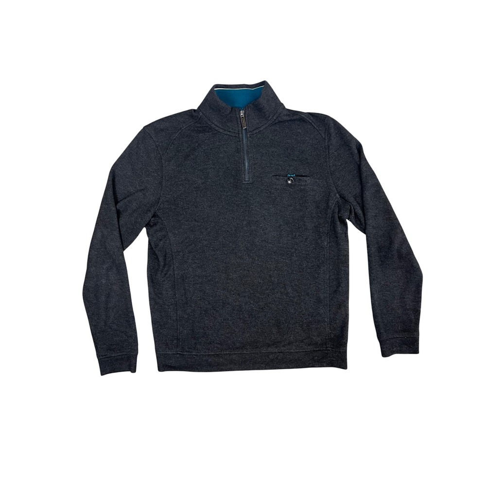 Ted Baker Mens Charcoal Gray Quarter Zip Pullover Sweater Size 4 L Teal Trim